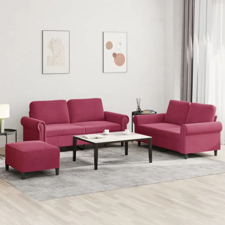 Ensemble de canapés 3 pcs avec coussins Rouge bordeaux Velours