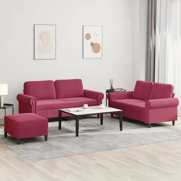 Ensemble de canapés 3 pcs avec coussins Rouge bordeaux Velours