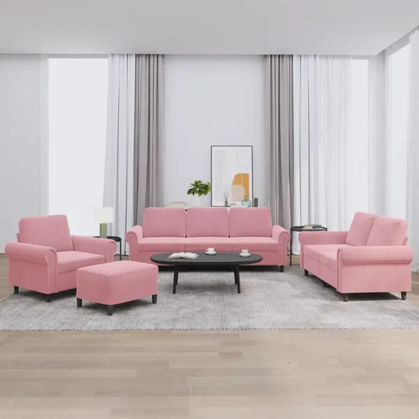 Ensemble de canapés 4 pcs avec coussins Rose Velours