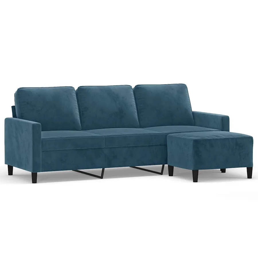 Canapé à 3 places avec repose-pieds Bleu 180 cm Velours - 2