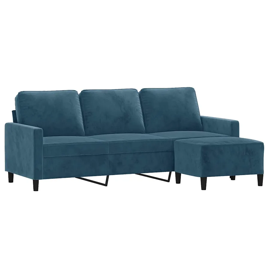 Canapé à 3 places avec repose-pieds Bleu 180 cm Velours - 3