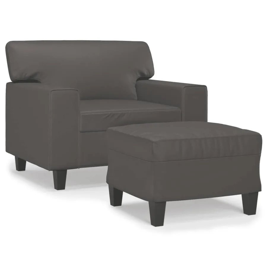Fauteuil avec repose-pied Gris 60 cm Similicuir - 2