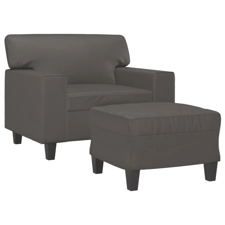 Fauteuil avec repose-pied Gris 60 cm Similicuir - 3