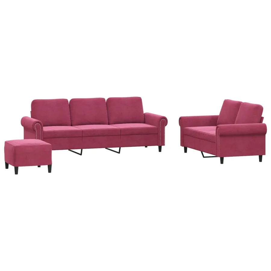 Ensemble de canapés 3 pcs avec coussins Rouge bordeaux Velours - 2