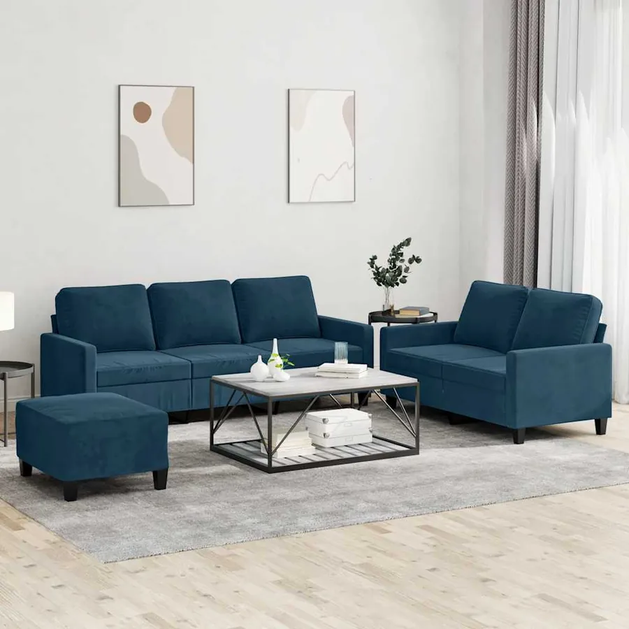 Ensemble de canapés 3 pcs avec coussins Bleu Velours
