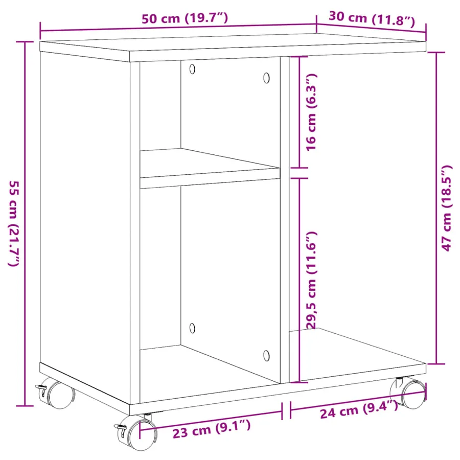 Table d'appoint avec roues chêne fumé bois d'ingénierie - 10
