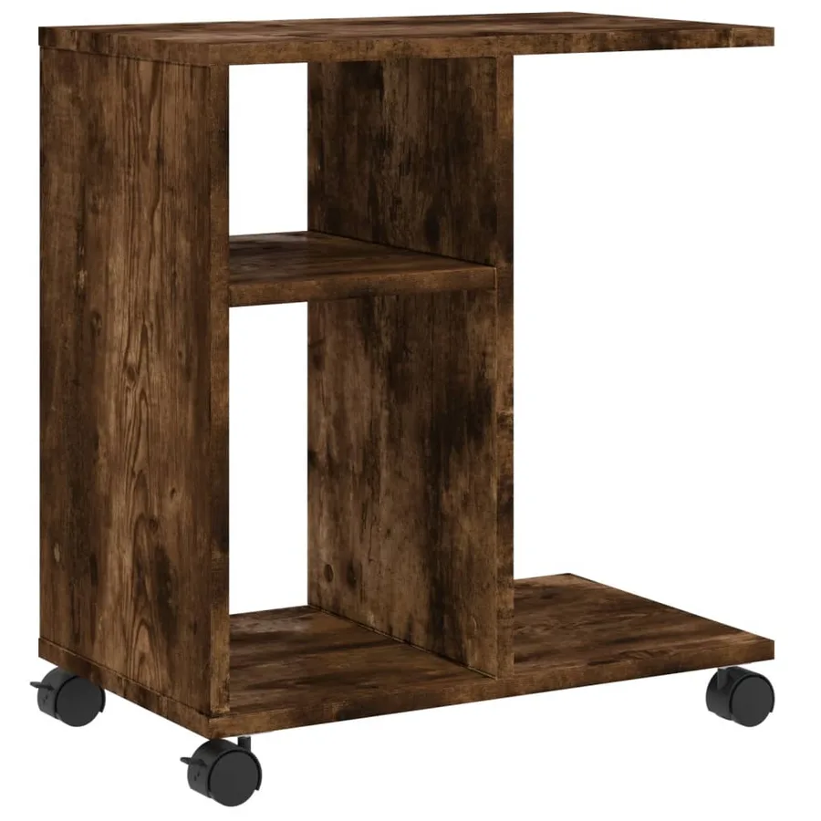 Table d'appoint avec roues chêne fumé bois d'ingénierie - 2
