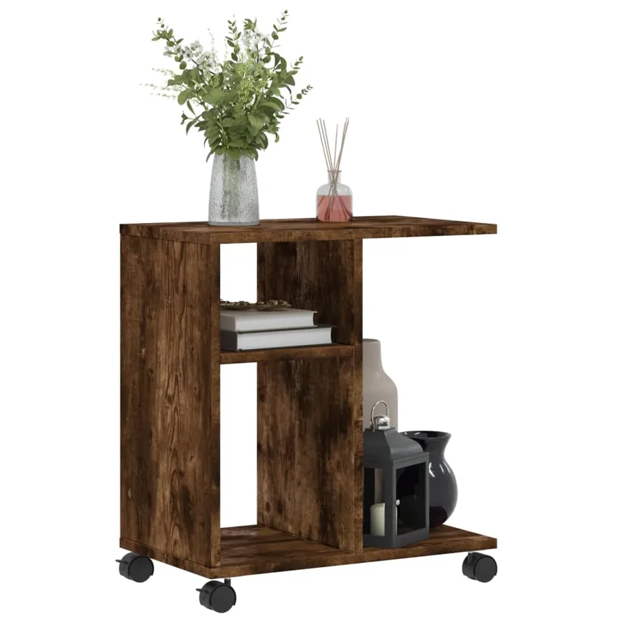 Table d'appoint avec roues chêne fumé bois d'ingénierie - 4