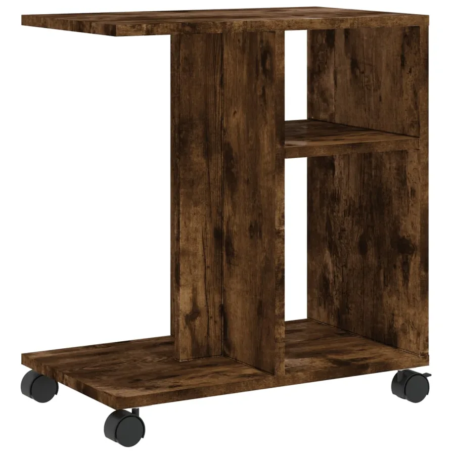 Table d'appoint avec roues chêne fumé bois d'ingénierie - 7