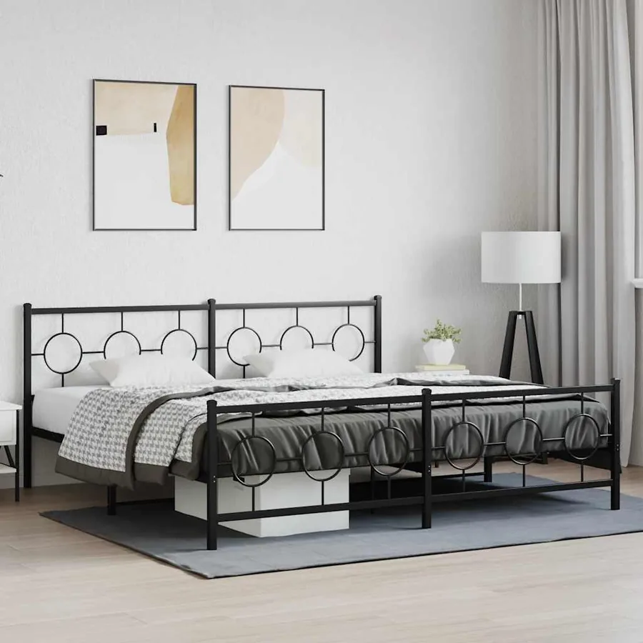 Cadre de lit métal sans matelas avec pied de lit noir 200x200cm