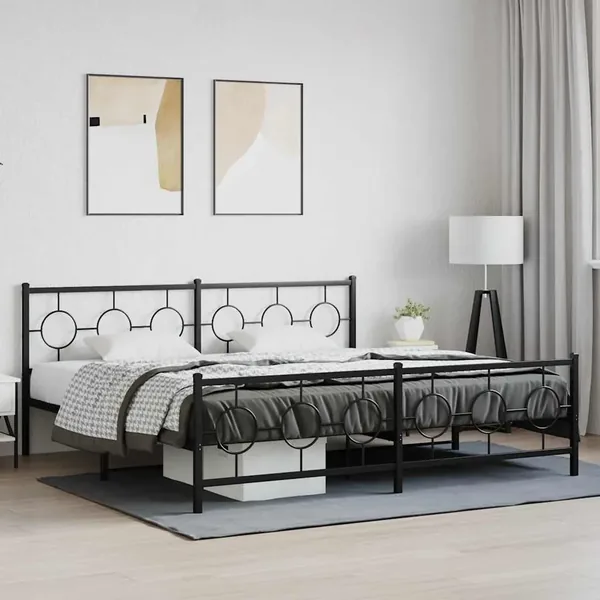 Cadre de lit métal sans matelas avec pied de lit noir 200x200cm