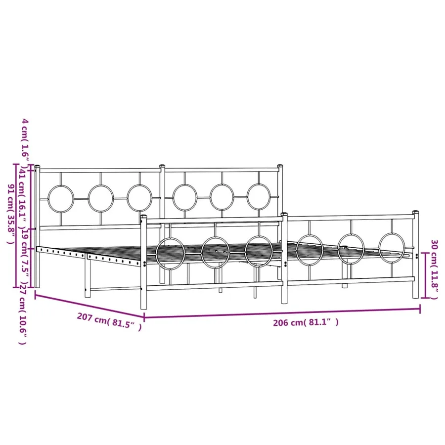 Cadre de lit métal sans matelas avec pied de lit noir 200x200cm - 10