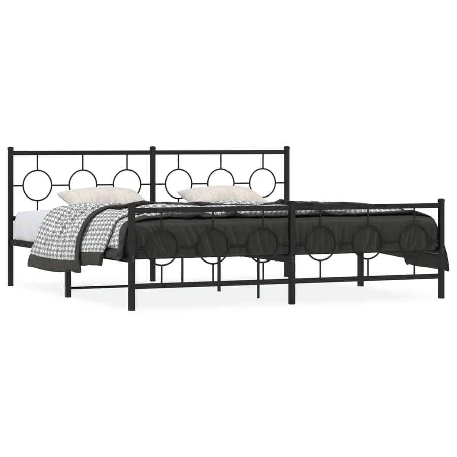 Cadre de lit métal sans matelas avec pied de lit noir 200x200cm - 2