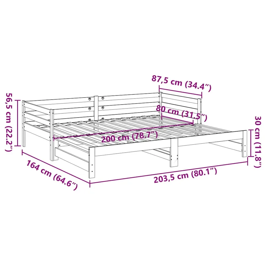 Lit de jour et lit gigogne sans matelas 80x200 cm bois massif - 13