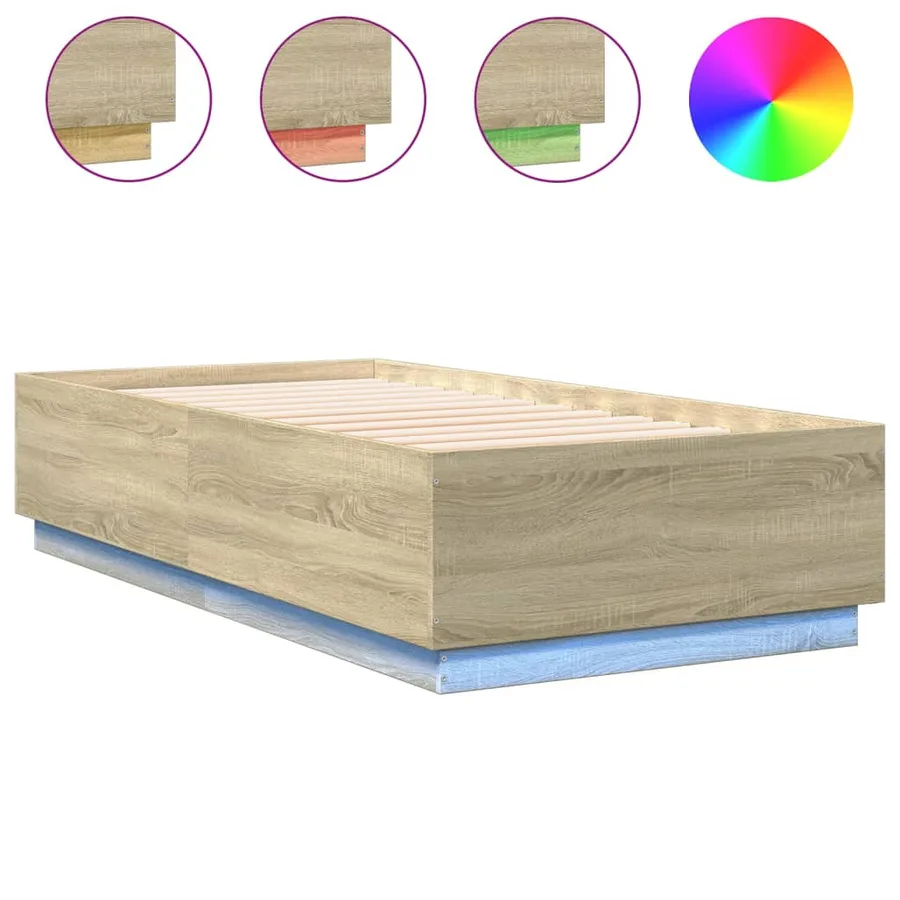 Cadre de lit avec LED sans matelas chêne sonoma 90x190 cm - 2