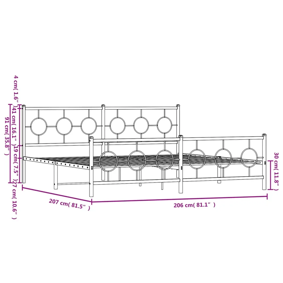 Cadre de lit métal sans matelas et pied de lit blanc 200x200 cm - 10