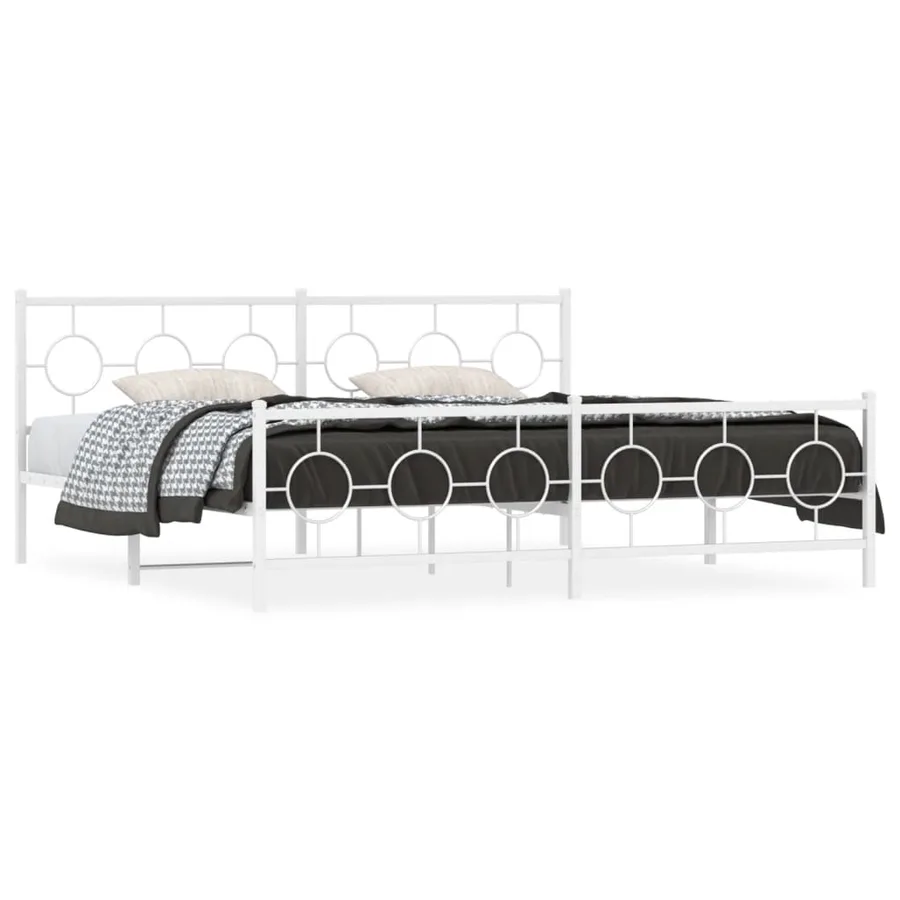 Cadre de lit métal sans matelas et pied de lit blanc 200x200 cm - 2