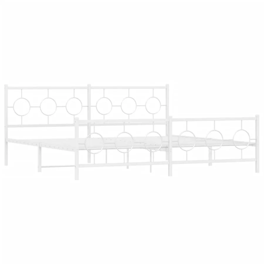 Cadre de lit métal sans matelas et pied de lit blanc 200x200 cm - 3