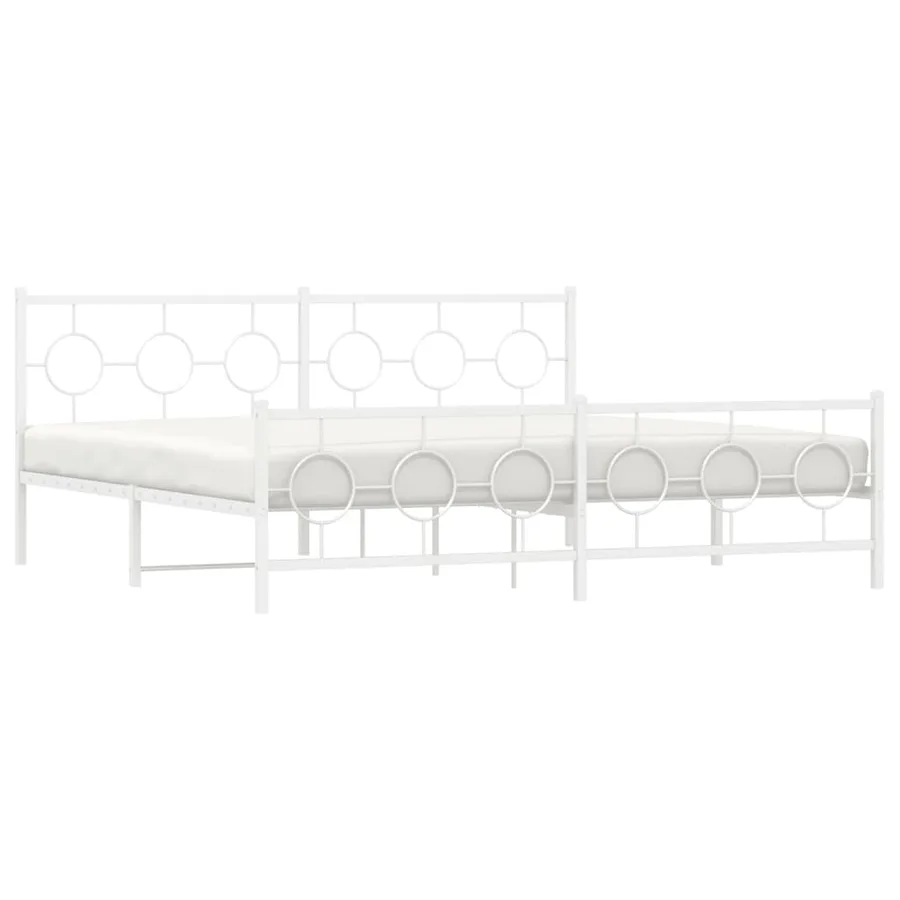 Cadre de lit métal sans matelas et pied de lit blanc 200x200 cm - 4