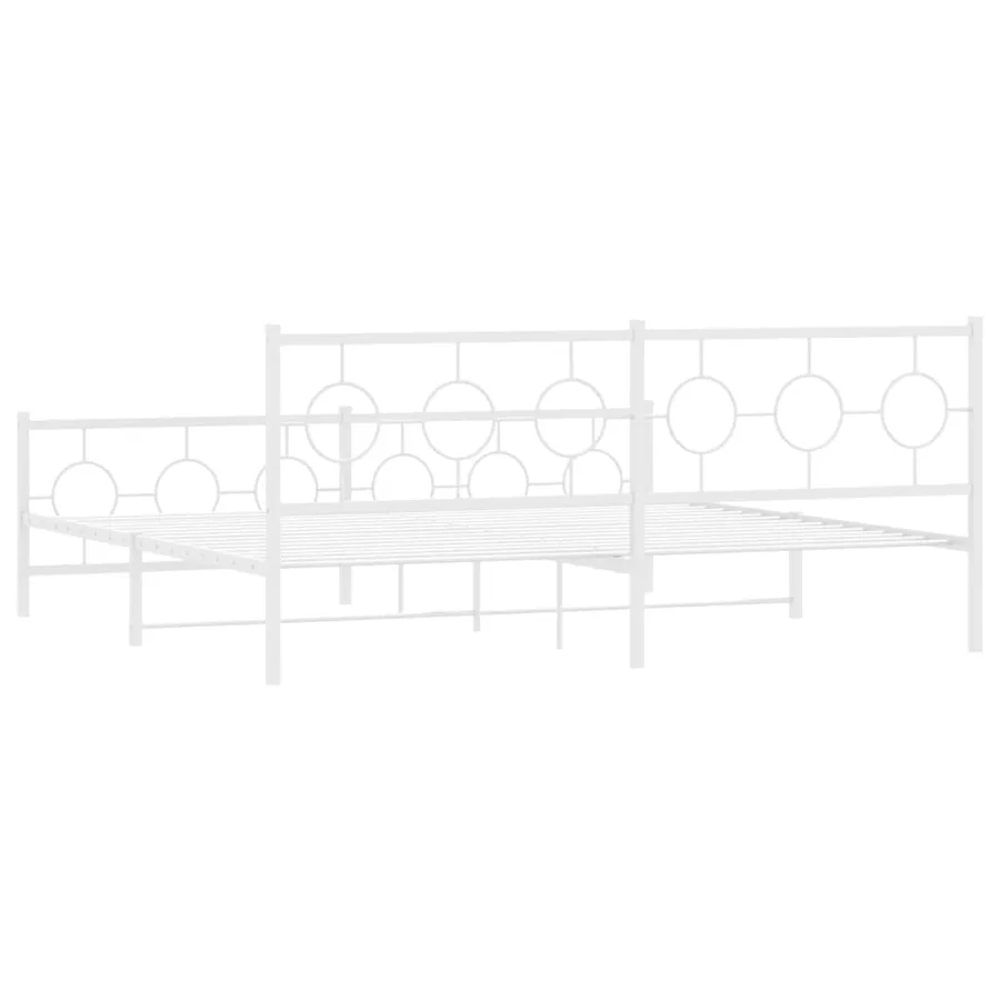 Cadre de lit métal sans matelas et pied de lit blanc 200x200 cm - 7