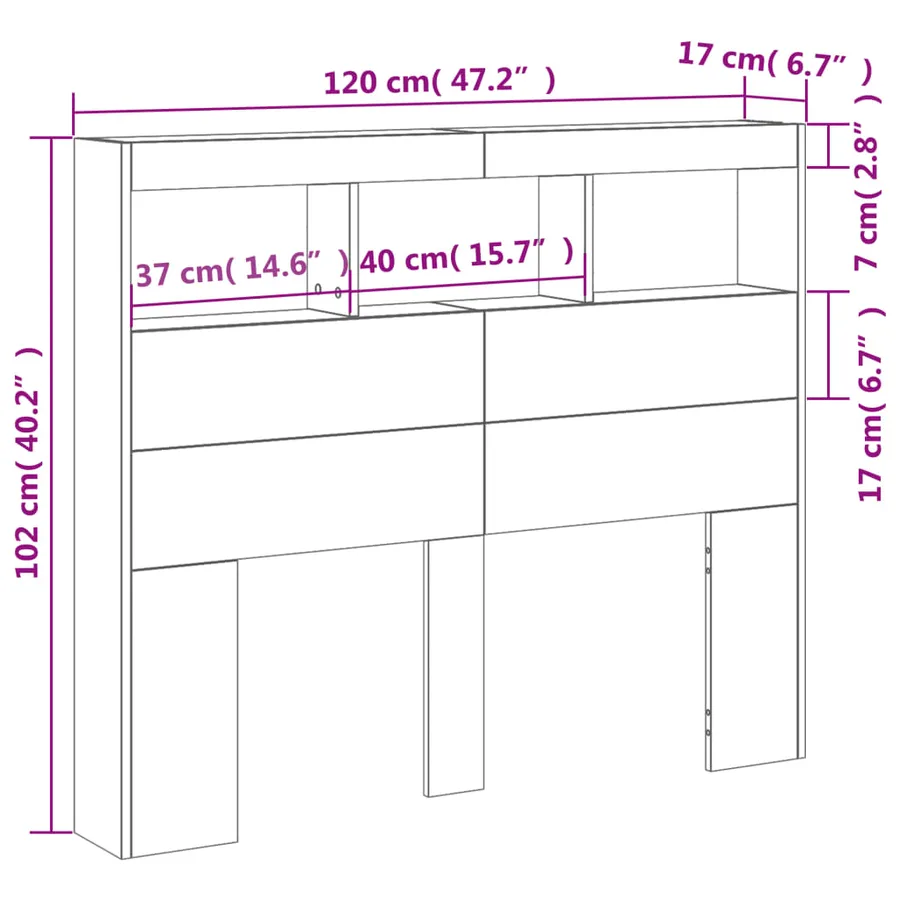 Armoire tête de lit avec LED chêne sonoma 120x17x102 cm - 14