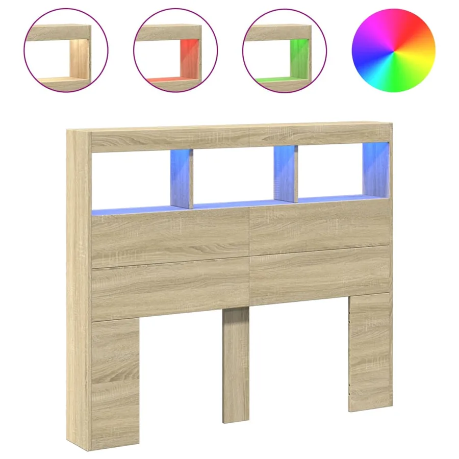 Armoire tête de lit avec LED chêne sonoma 120x17x102 cm - 2