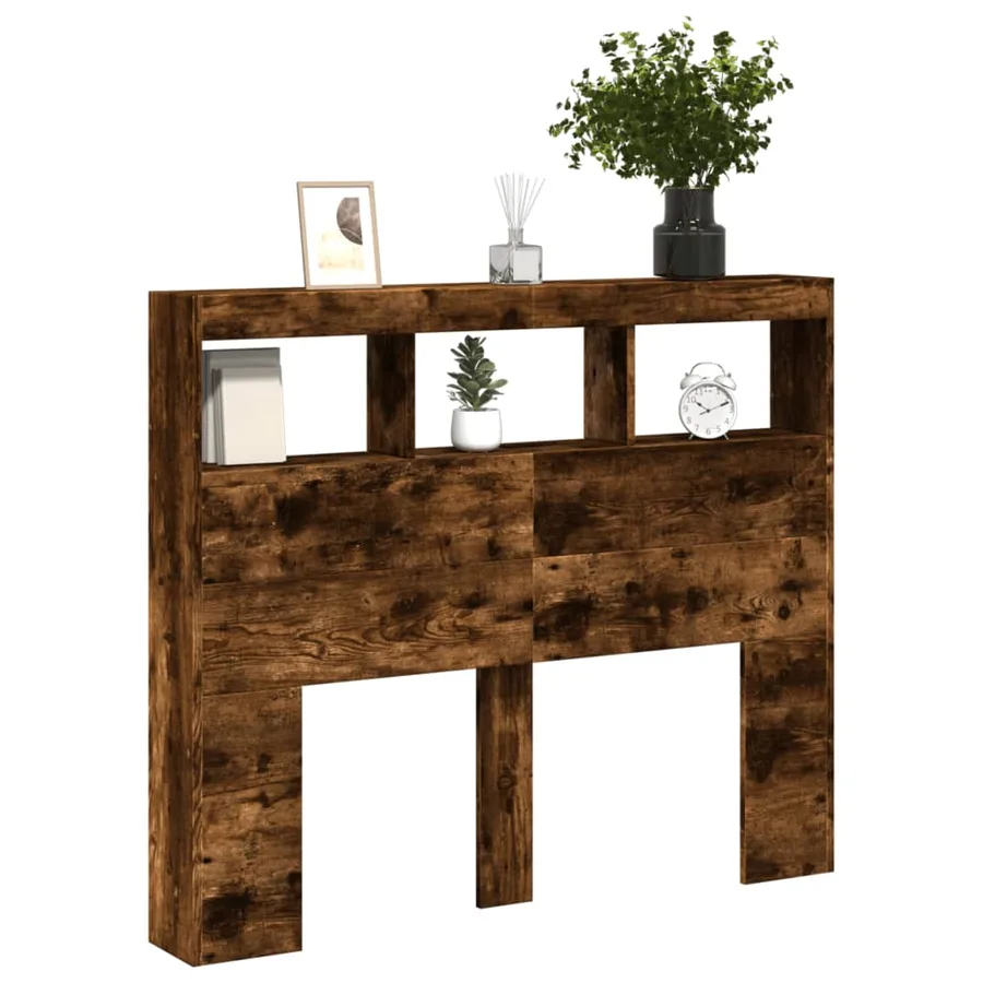 Armoire tête de lit avec LED chêne fumé 120x17x102 cm - 5