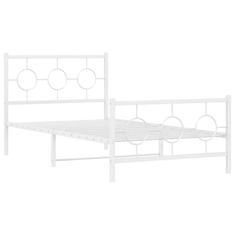 Cadre de lit métal sans matelas et pied de lit blanc 100x190 cm - 3