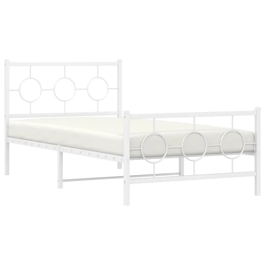 Cadre de lit métal sans matelas et pied de lit blanc 100x190 cm - 4