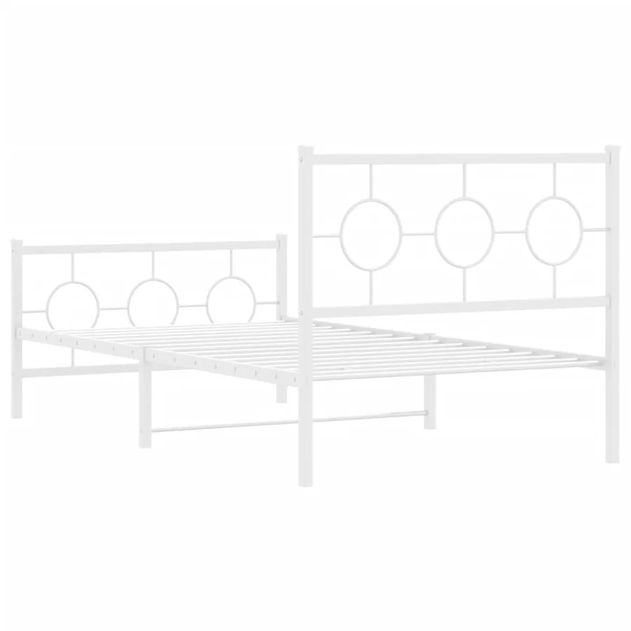 Cadre de lit métal sans matelas et pied de lit blanc 100x190 cm - 7