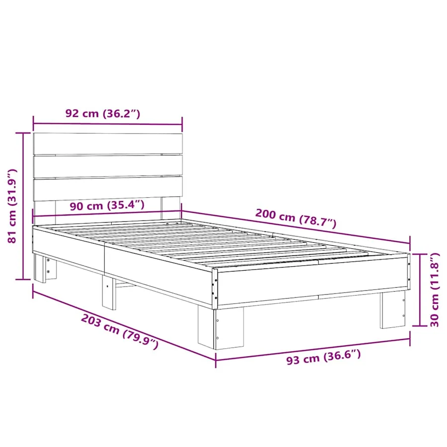 Cadre de lit sans matelas chêne marron 90x200 cm - 9