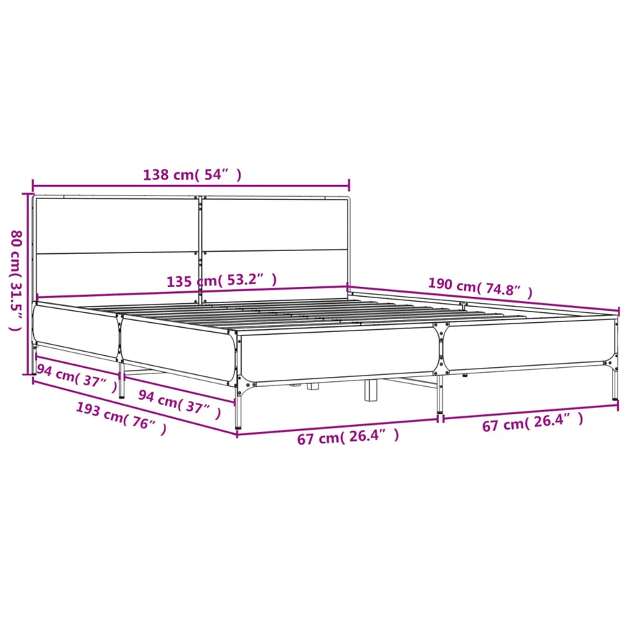 Cadre de lit sans matelas sonoma gris 135x190 cm - 9
