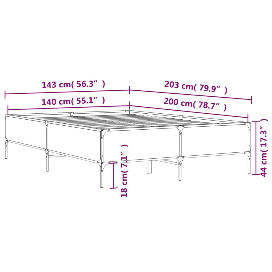 Cadre de lit sans matelas sonoma gris 140x200 cm - 9