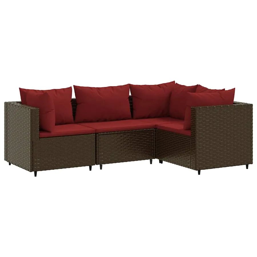 Salon de jardin 4 pcs avec coussins Marron Résine tressée - 2