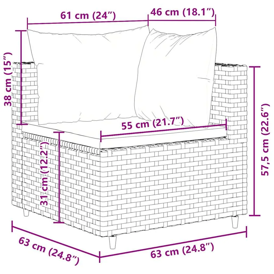 Salon de jardin 4 pcs avec coussins Marron Résine tressée - 8