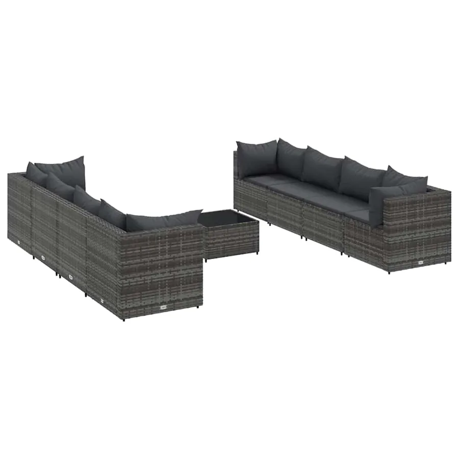 Salon de jardin 9 pcs avec coussins Gris Résine tressée - 2