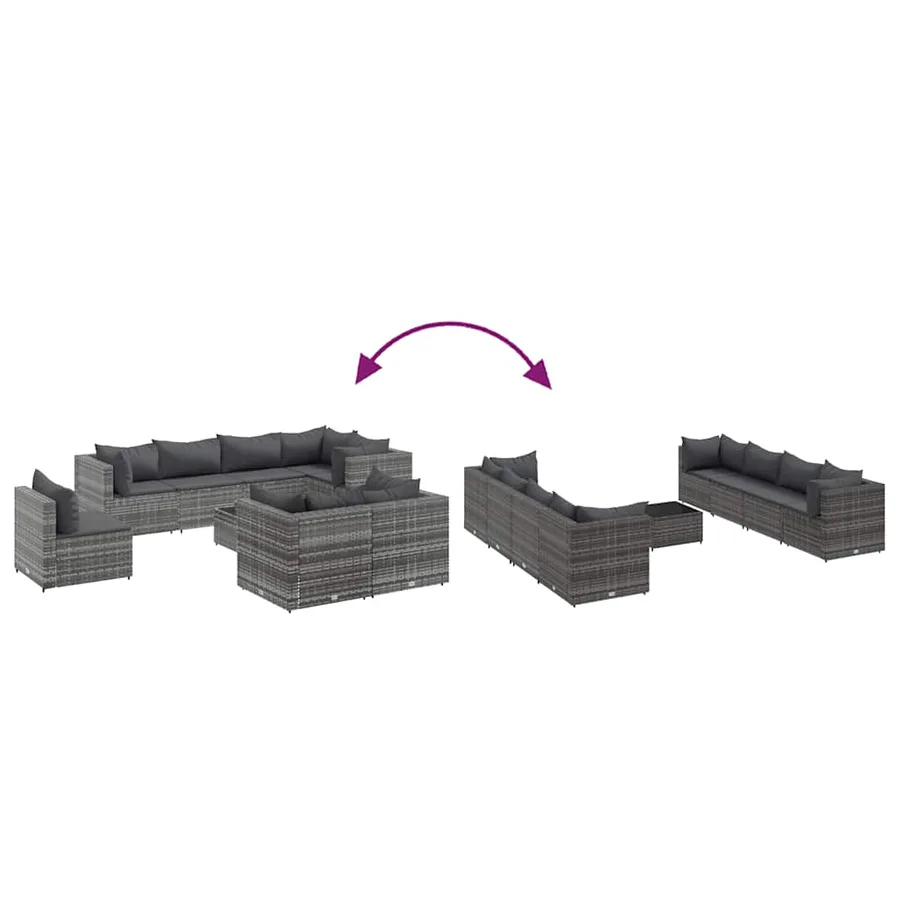 Salon de jardin 9 pcs avec coussins Gris Résine tressée - 6