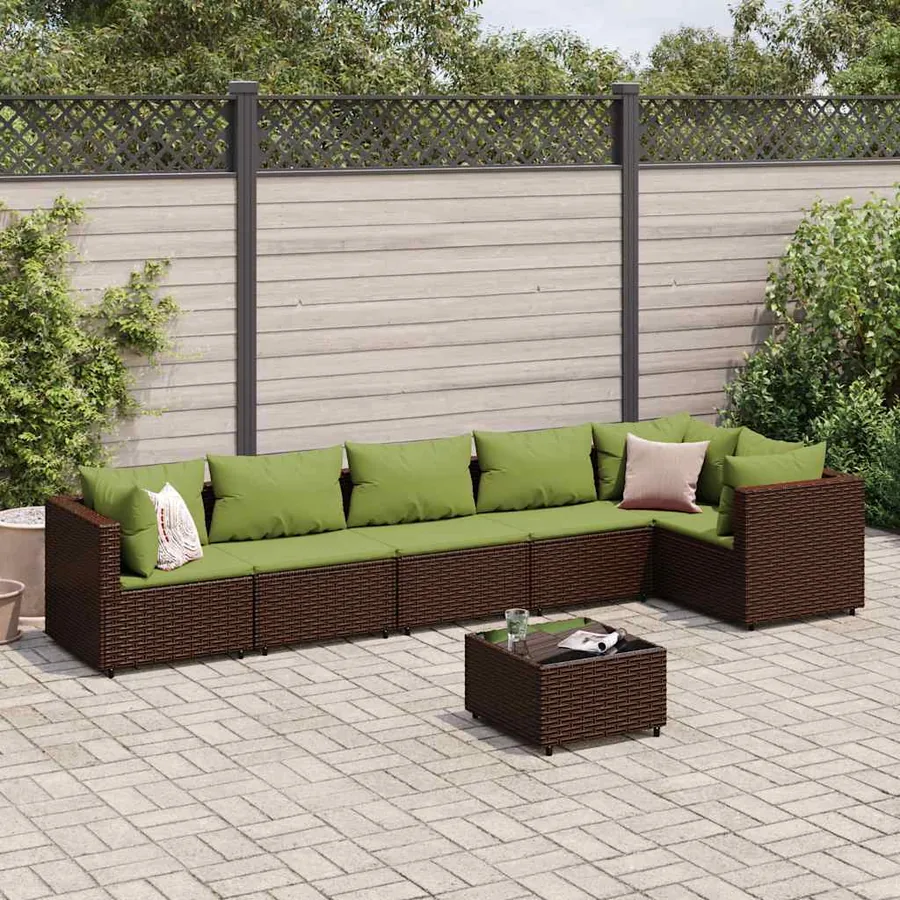 Salon de jardin avec coussins 7 pcs marron résine tressée
