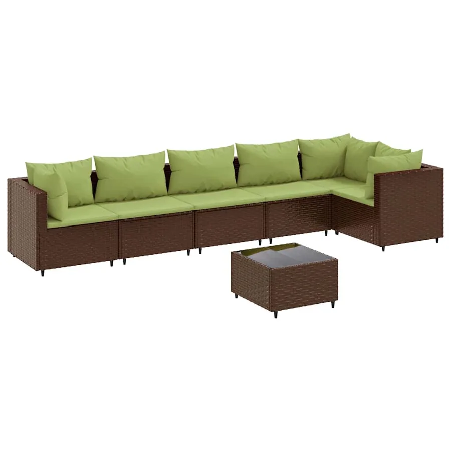 Salon de jardin avec coussins 7 pcs marron résine tressée - 2