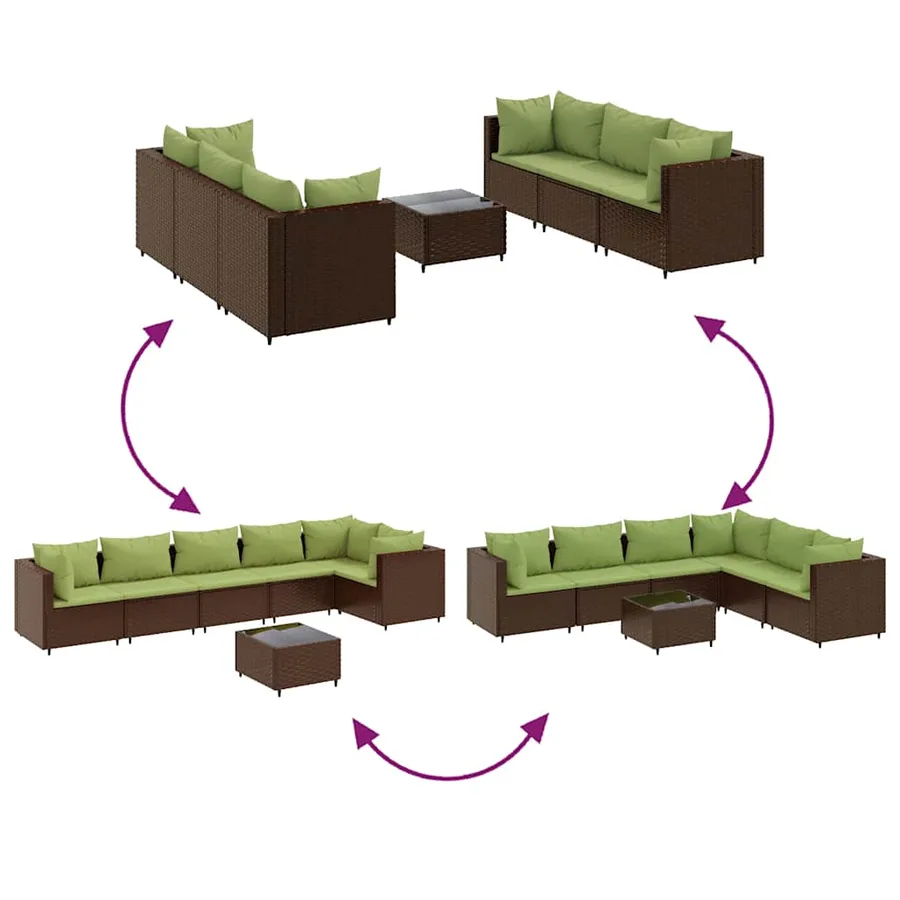 Salon de jardin avec coussins 7 pcs marron résine tressée - 6