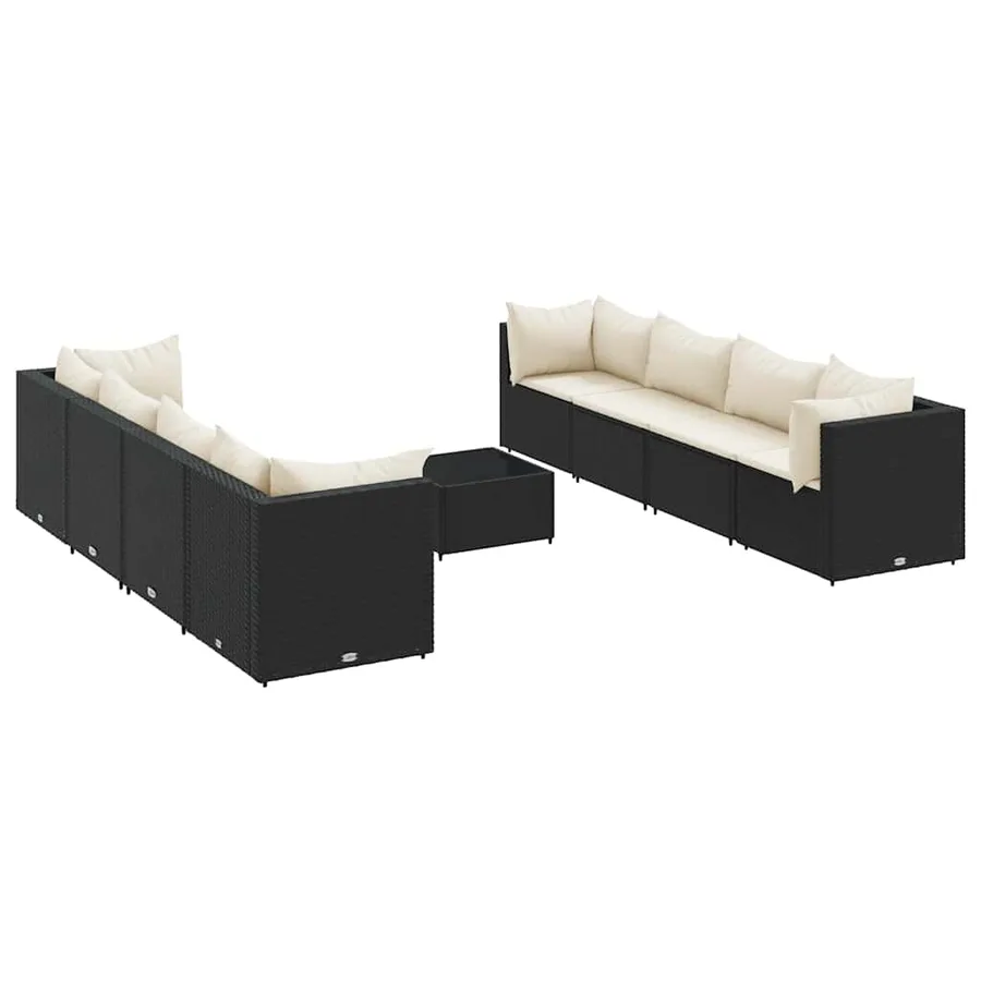 Salon de jardin 9 pcs avec coussins Noir Résine tressée - 2