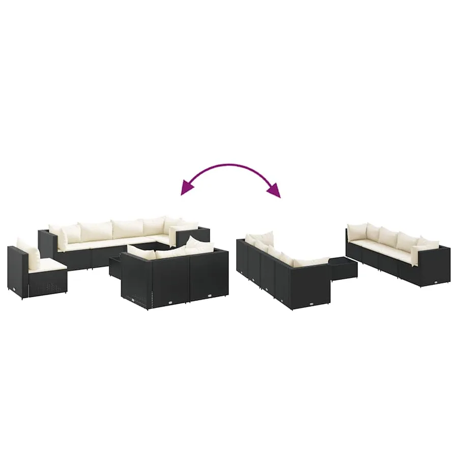 Salon de jardin 9 pcs avec coussins Noir Résine tressée - 6