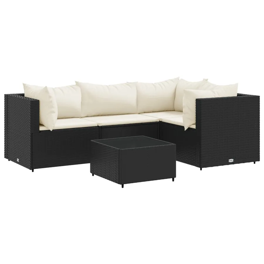 Salon de jardin 5 pcs avec coussins Noir Résine tressée - 2