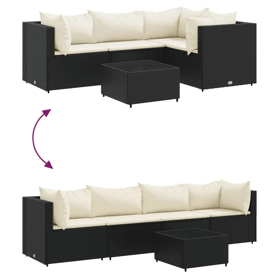 Salon de jardin 5 pcs avec coussins Noir Résine tressée - 6