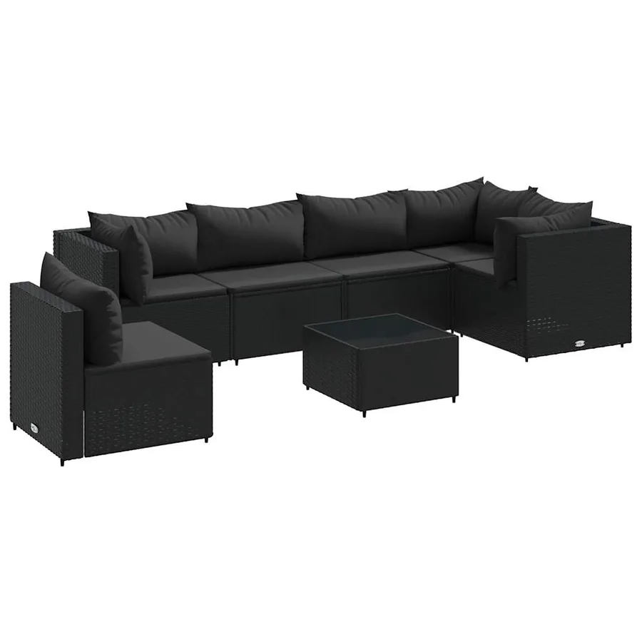 Salon de jardin 7 pcs avec coussins Noir Résine tressée 63 x 63 x 57,5 cm - 48,9 kg - 2