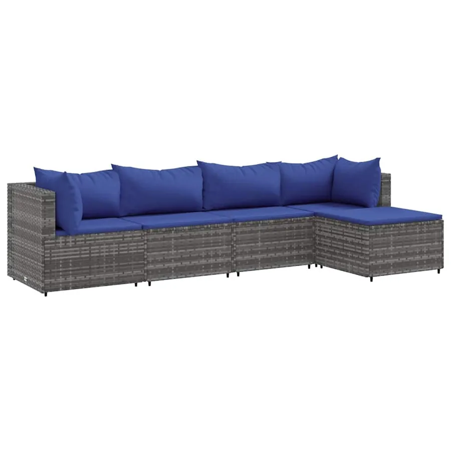 Salon de jardin 5 pcs avec coussins Gris Résine tressée - 2