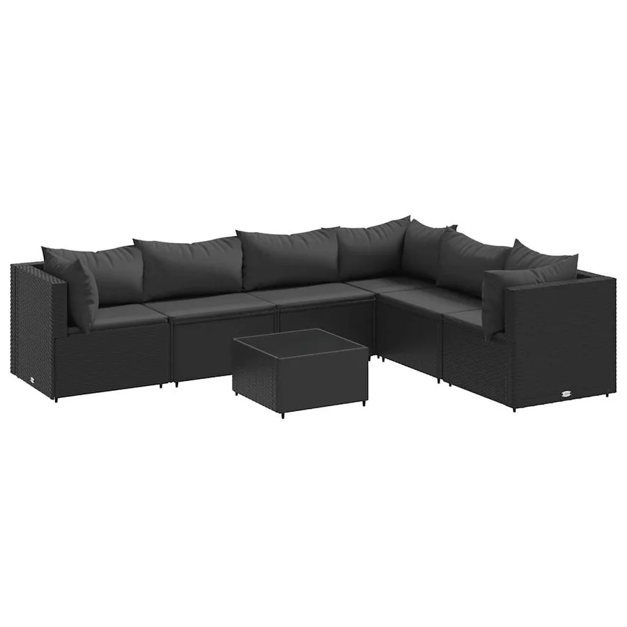 Salon de jardin 7 pcs avec coussins Noir Résine tressée 63 x 63 x 57,5 cm - 48,9 kg - 2