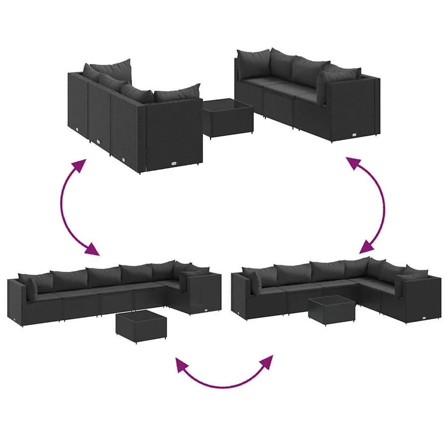 Salon de jardin 7 pcs avec coussins Noir Résine tressée 63 x 63 x 57,5 cm - 48,9 kg - 6