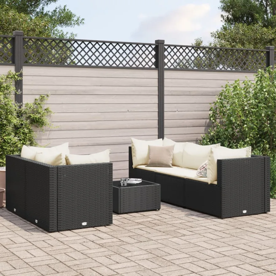 Salon de jardin 6 pcs avec coussins Noir Résine tressée