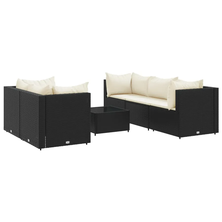Salon de jardin 6 pcs avec coussins Noir Résine tressée - 2